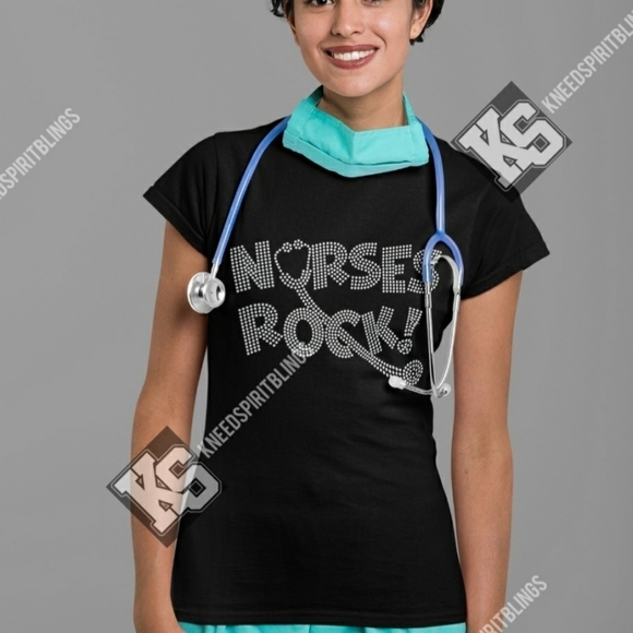 Nurses Rock Bling Tee - Picture 1 of 2